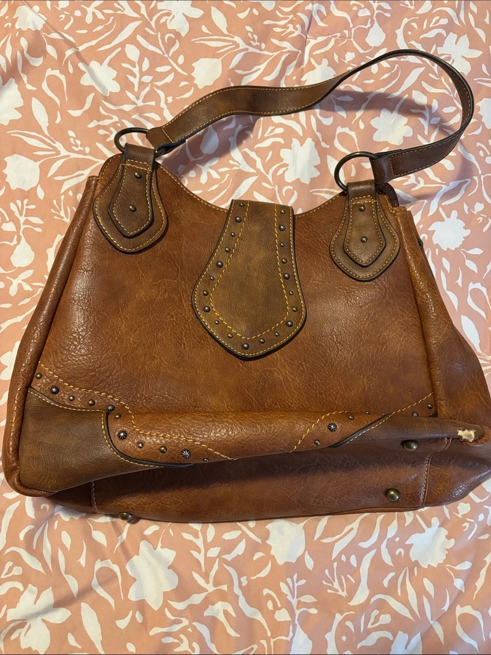 Justin Boots Brown Shoulder Bag with Dual Zip Accents